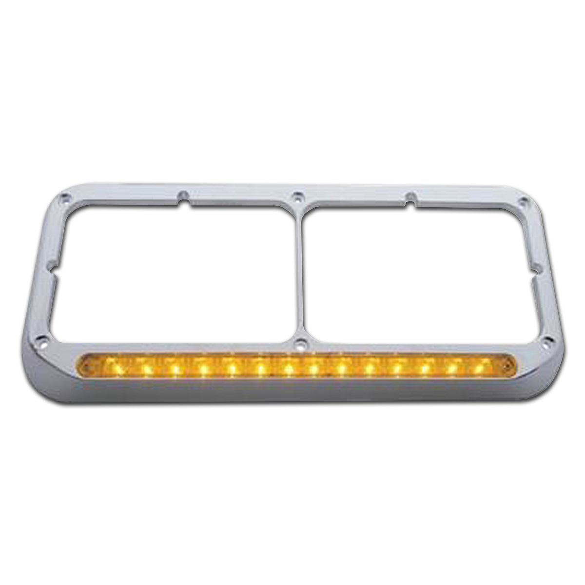 United Pacific, 14 LED Chrome Rectangular Dual Headlight Bezel - Amber LED & Amber Lens