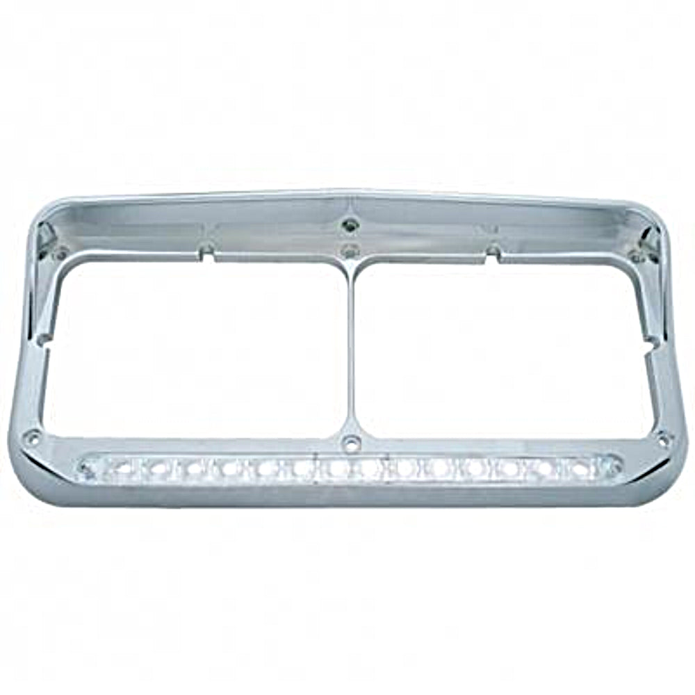 United Pacific, 14 LED Rectangular Dual Headlight Bezel With Visor - White LED/Clear Lens