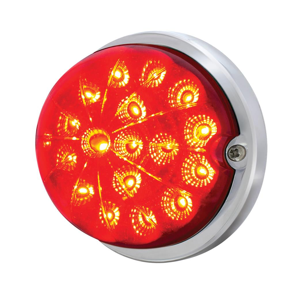 United Pacific, 17 LED Dual Function Watermelon Clear Reflector Flush Mount Kit w Low Profile Bezel - Red LED/Red Lens