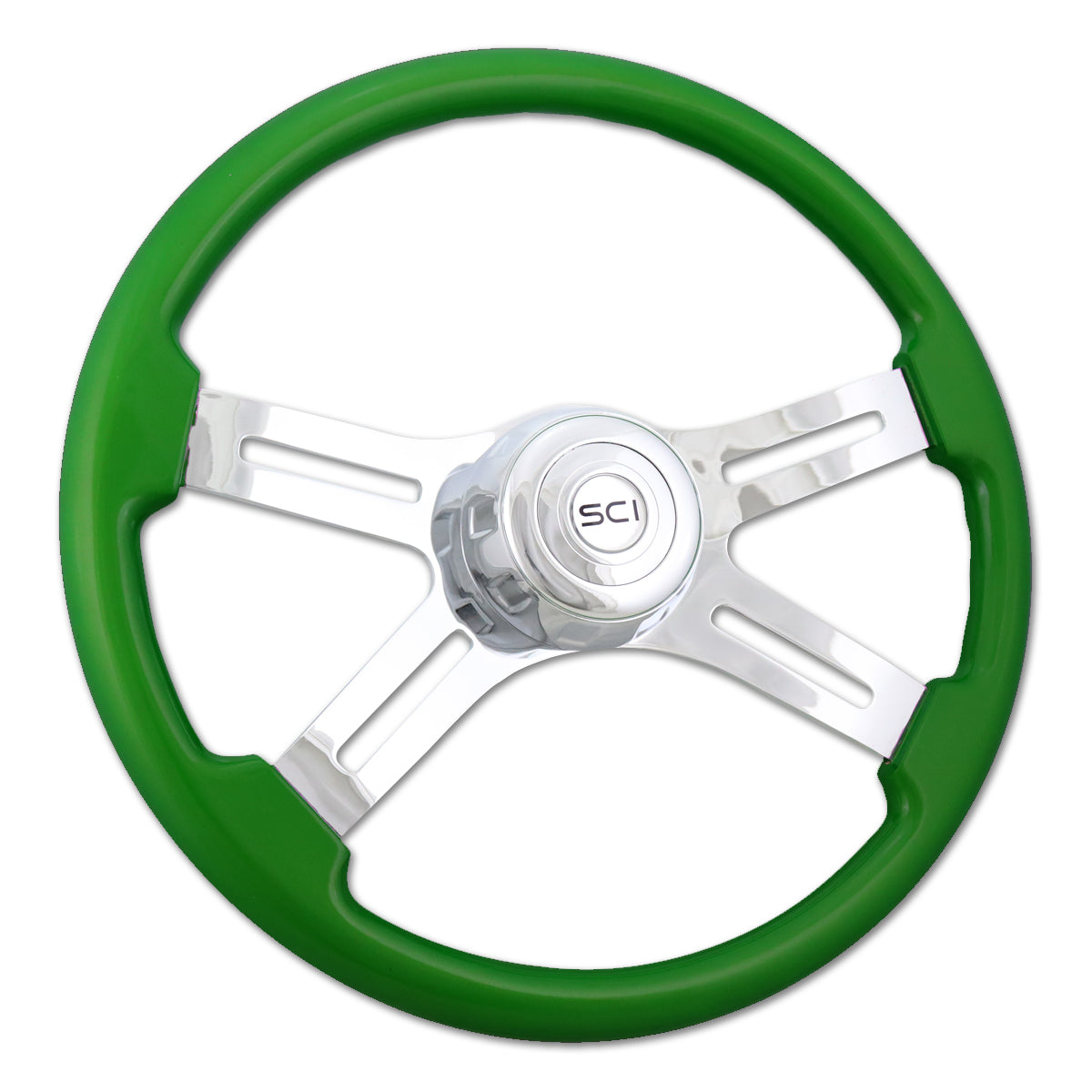 Steering Creations, 18" Painted Wood Rim Steering Wheel w/ Chrome 4-Spokes