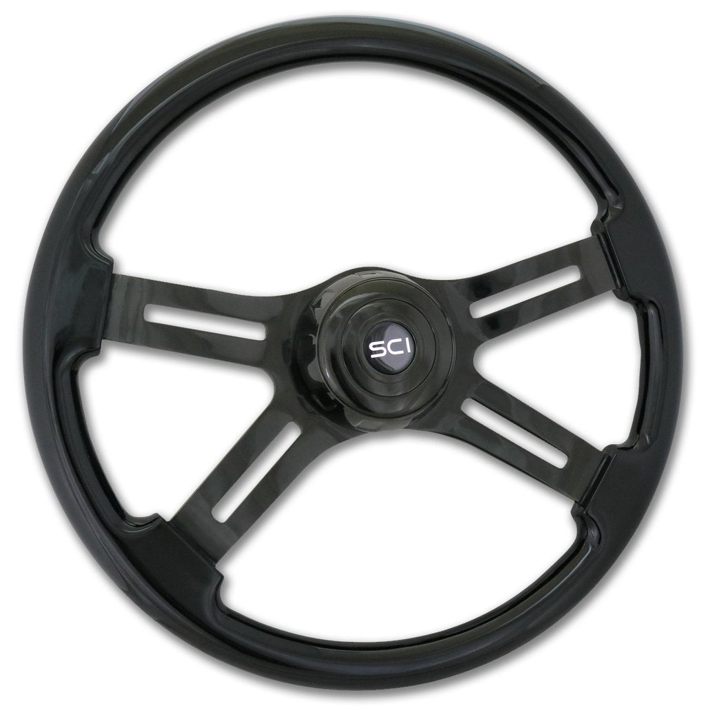 Steering Creations, 18" Phantom - Painted Wood Rim Steering Wheel w/ Black Chrome 4-Spokes