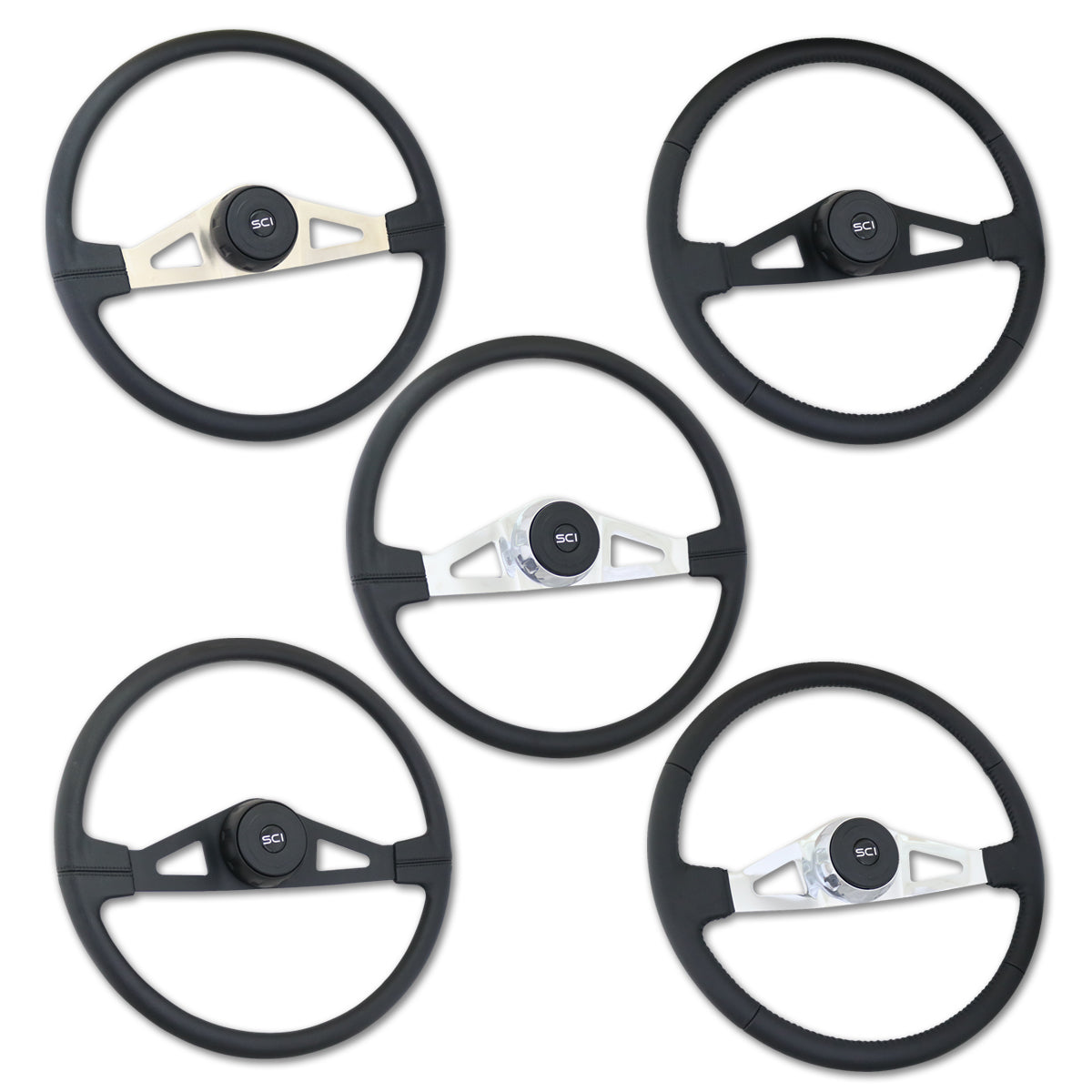 Steering Creations, 20" Polyurethane or Leather Rim Steering Wheel - Black 2-Spokes (Thunderbolt, Pinion, Taft, Rogers, Lincoln)