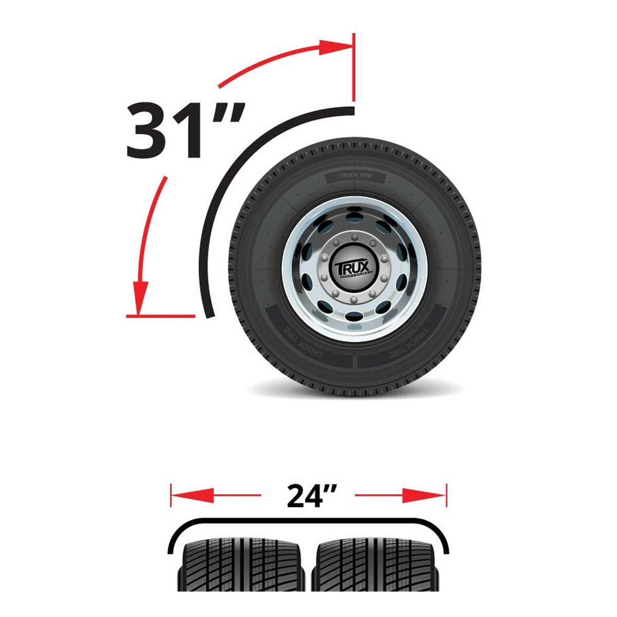 Trux, 31" Long Stainless Steel Quarter Fender Kit w Rolled Edge