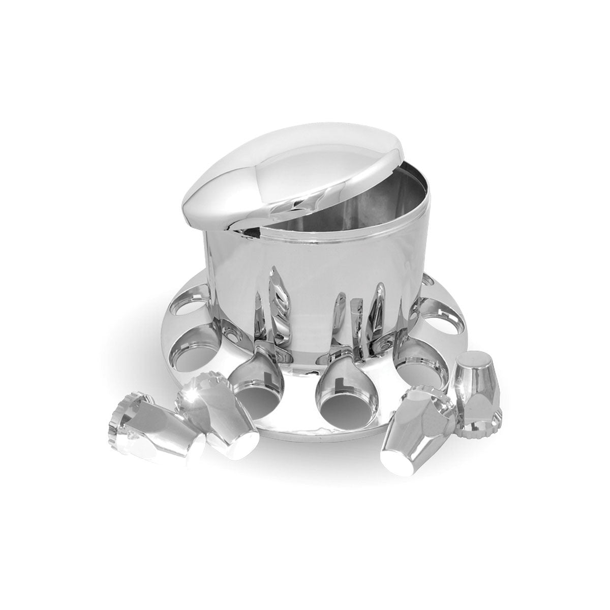 Trux, Chrome ABS Plastic Rear Axle Cover Kit w Removable Center Cap & 33mm Threaded Nut Covers