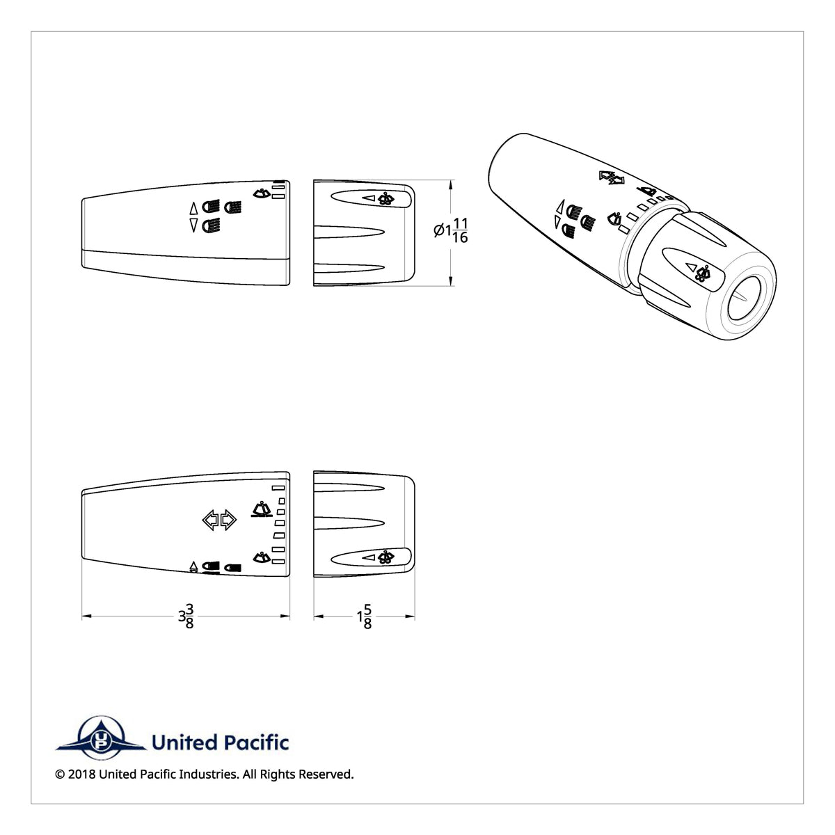 United Pacific, Chrome Plastic Turn Signal Lever Cover For 2006-2019 Peterbilt & Kenworth