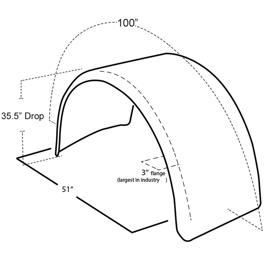 Hogebuilt, Hogebuilt 100" 430 Mid-Grade Single Axle 1/2 Circle Fender w/ 35.5" Drop