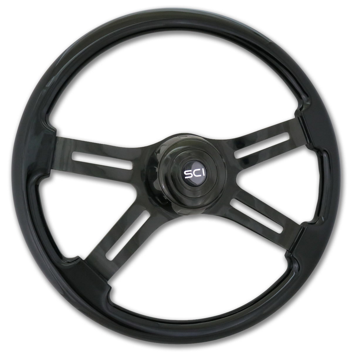 Steering Creations, "Phantom" - 18" Painted Wood Rim Steering Wheel w/ Black Chrome 4-Spokes