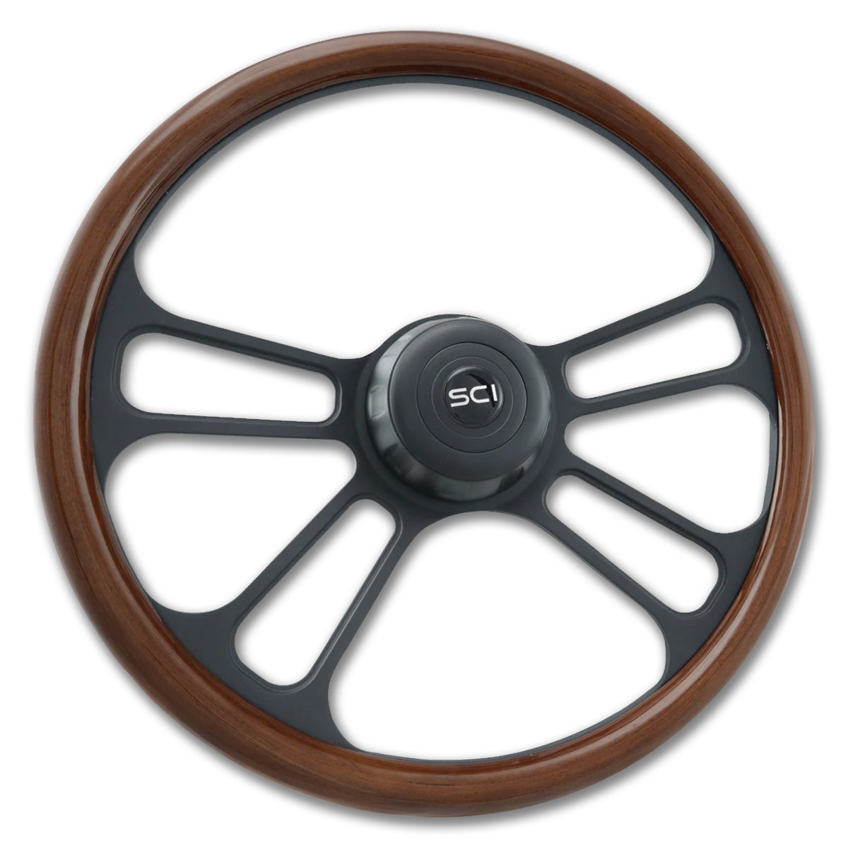 Steering Creations, "Phoenix" - Mahogany Rim Steering Wheel - Matte Black Aluminum w/ 4-Spokes