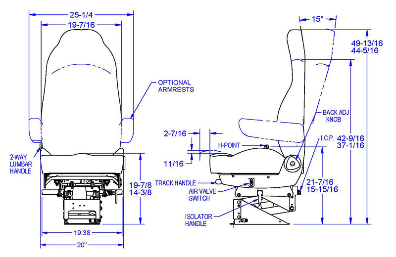 Seats, Seats Inc.™ Heritage "Silver" Black Vinyl, High Back Truck Seat w/o Glide-A-Lator™ Isolator