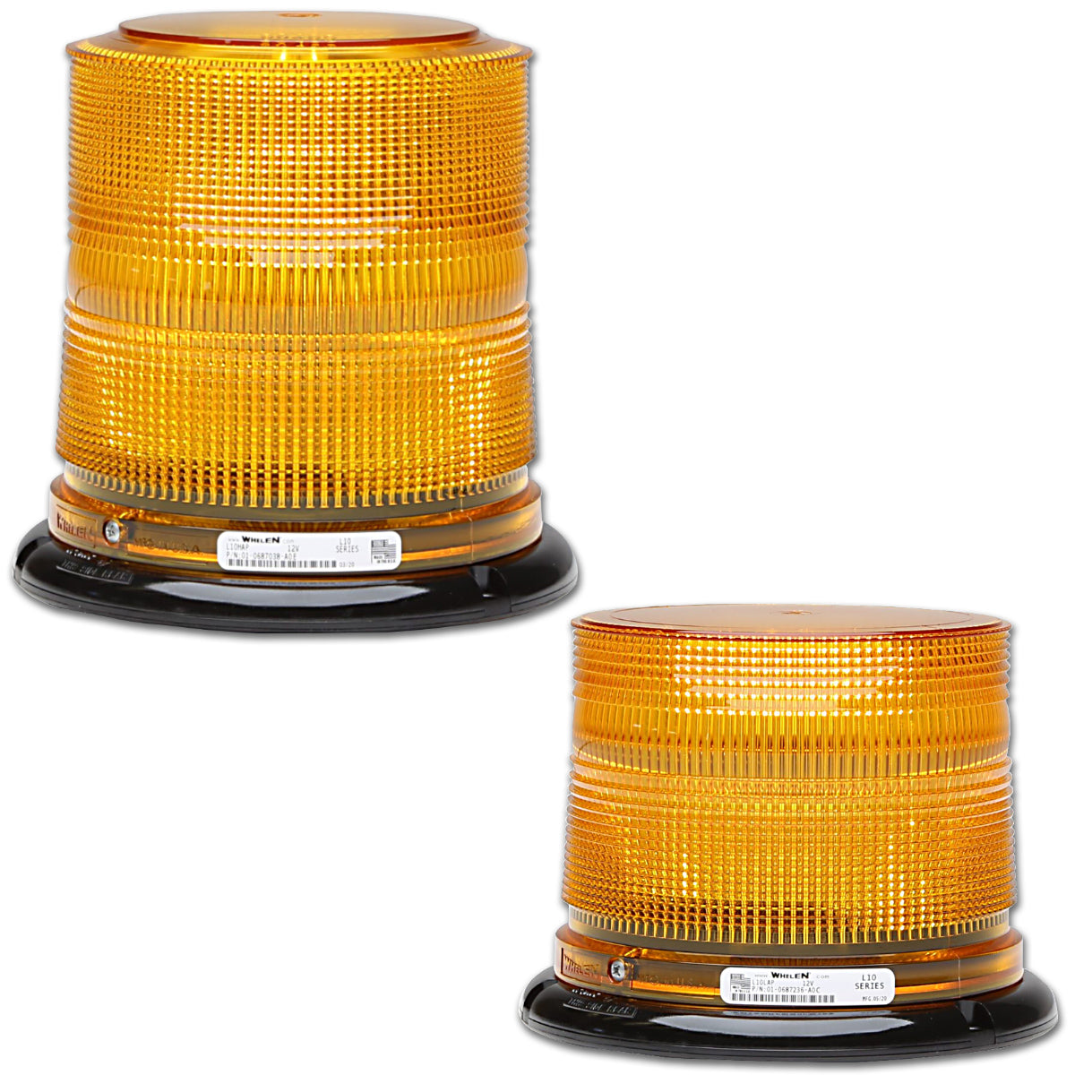 Whelen, Whelen - L10 Series DUO™ Color "High or Low Dome" Beacon Lights - Permanent Mount (Amber/White)