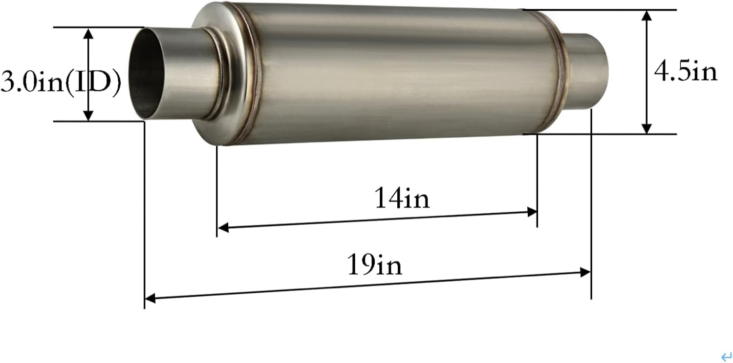 BRAND, CATEGORY, FUDA INDUSTRIES, MUFFLERS, 3.0''In/Out Exhaust Muffler Hi-Flow Straight Through Design 4.5" Round Body