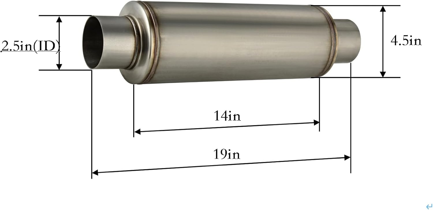 BRAND, CATEGORY, FUDA INDUSTRIES, MUFFLERS, Exhaust Muffler 2.5" In/Out Center 4.5" Round Body Moderate Sound