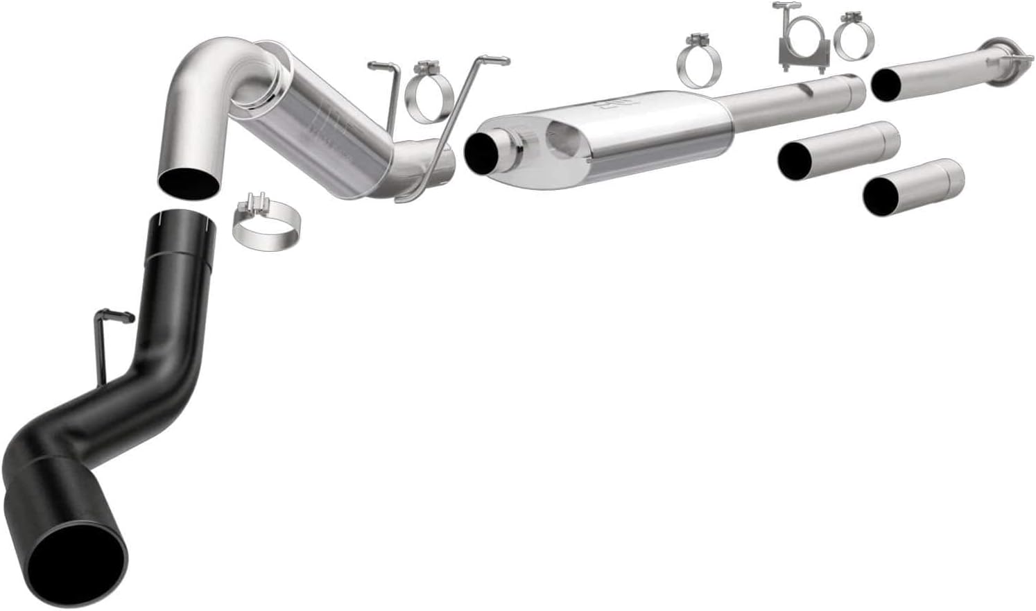 BRAND, CAT-BACK SYSTEMS, CATEGORY, MAGNAFLOW EXHAUST PRODUCTS, MagnaFlow Cat-Back Performance Exhaust System 19376 - Street Series, Stainless Steel 4in Main Piping, Single Passenger Side Rear Exit, Black Coated 5in Exhaust Tip - Truck Performance Exhaust Kit