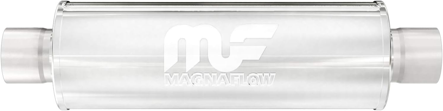 BRAND, CATEGORY, MAGNAFLOW EXHAUST PRODUCTS, MUFFLERS, MagnaFlow Performance Exhaust Muffler 10414: 2"/2" Inlet/Outlet, 4x4x14" Round, Stainless Steel, Satin Finish