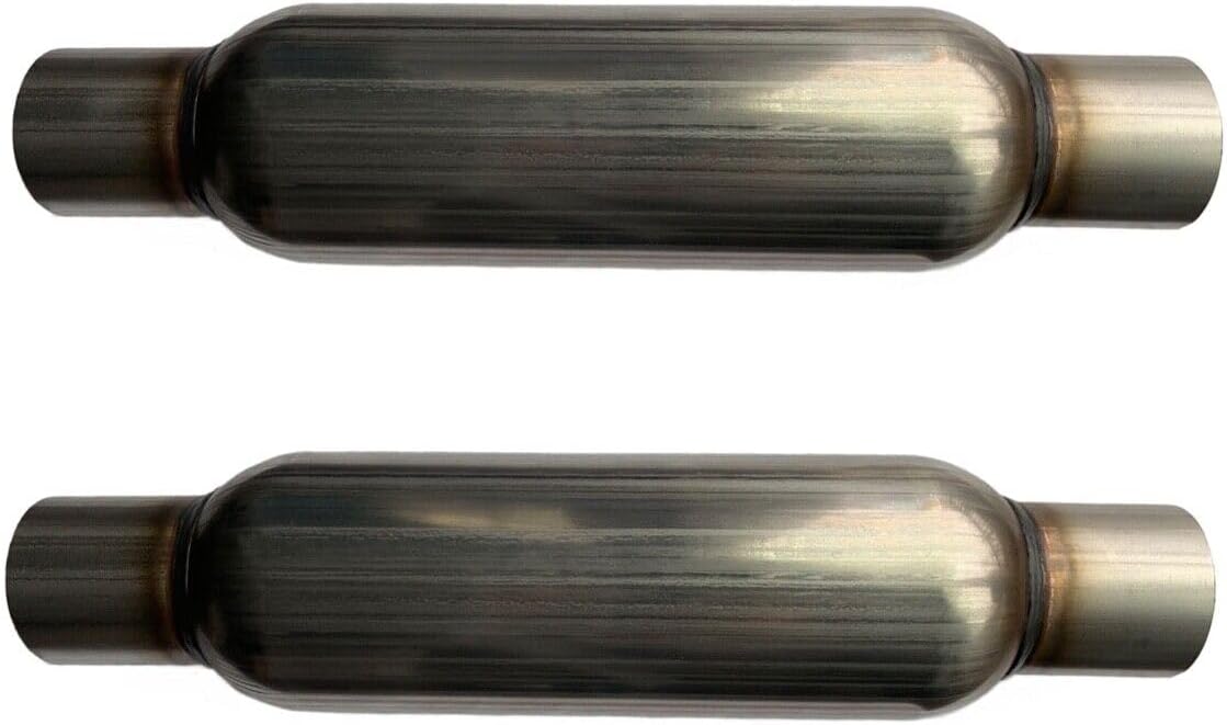 BRAND, CATEGORY, FUDA INDUSTRIES, MUFFLERS, Pair of 2.5" In/Out Universal Glass Pack Exhaust Resonator Muffler 4"Round Body