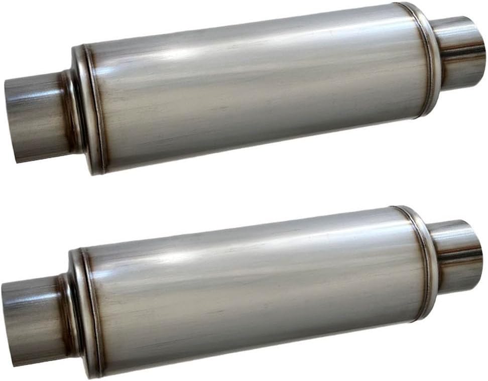 BRAND, CATEGORY, FUDA INDUSTRIES, MUFFLERS, Pair of 2.5"In/Out Universal Glass Pack Exhaust Resonator Muffler 5"Round Body