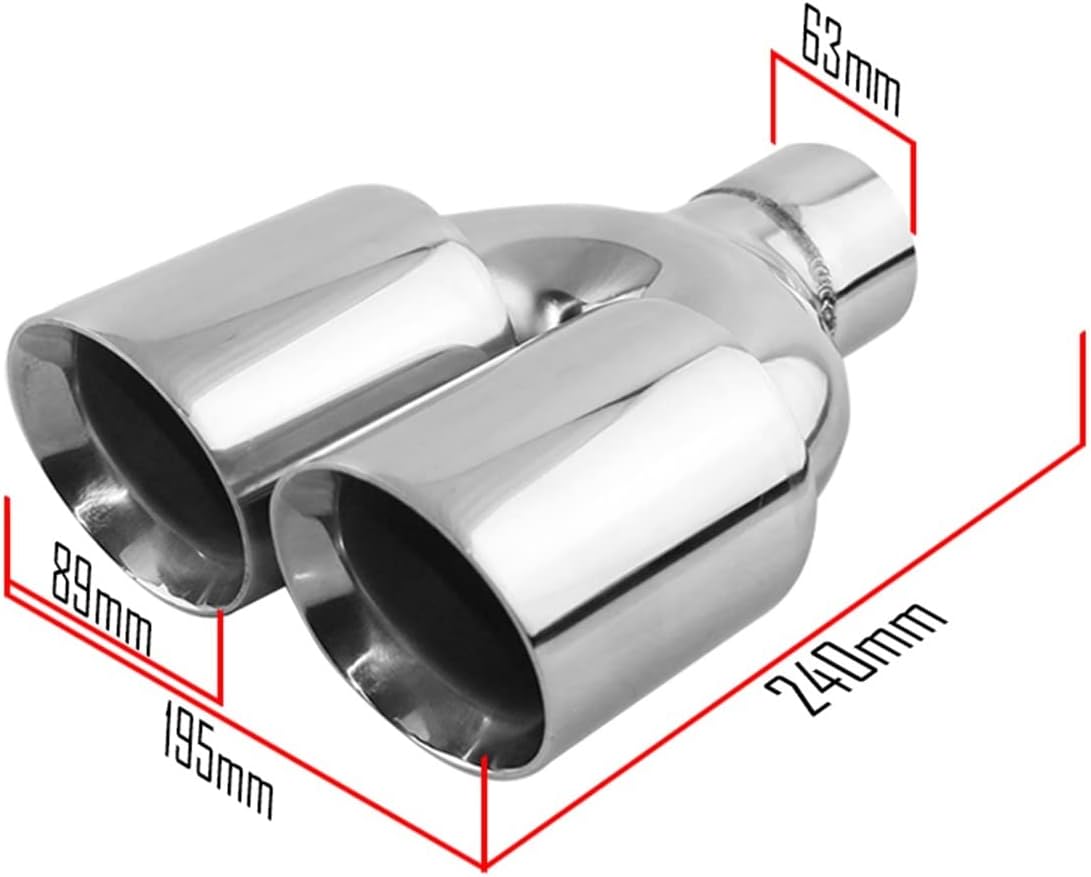 BRAND, CATEGORY, DWXQINEUS, MUFFLERS, Universal Stainless Steel Exhaust End Tip Interface 63mm Round Dual Outlet 89mm Auto Muffler Tail Pipe Silver Silencer