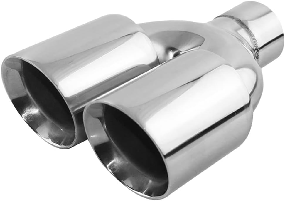 BRAND, CATEGORY, DWXQINEUS, MUFFLERS, Universal Stainless Steel Exhaust End Tip Interface 63mm Round Dual Outlet 89mm Auto Muffler Tail Pipe Silver Silencer